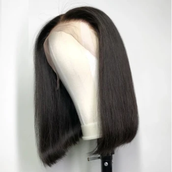 

Short Bob Natural Black Color Silky Straight Synthetic Lace Front Wig For Black Women With Baby Hair Cosplay Wig