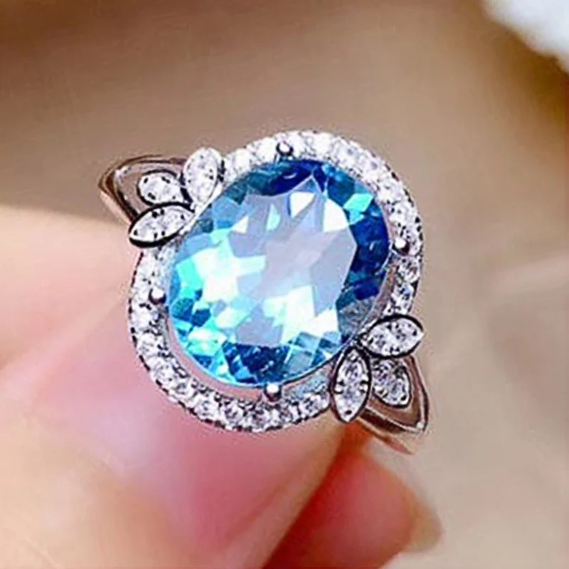 CAOSHI Delicate Oval Sky Blue Crystal Zirconia Promise Rings for Women High Quality Silver Color Romantic Wedding Party Jewelry | Украшения