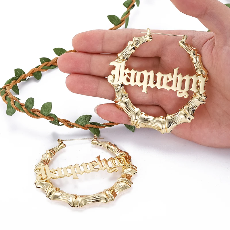 Hoop-Earrings Custom Bamboo-Style Statement Sexy Personality Name with Words Hiphop 45mm-90mm