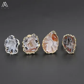 

Gold Edges Irregular Druzy Geode Agates Adjustable Ring Women,Fashion Women Freeform Agates Stone Gold Rings Jewelry YT-168AMAJ