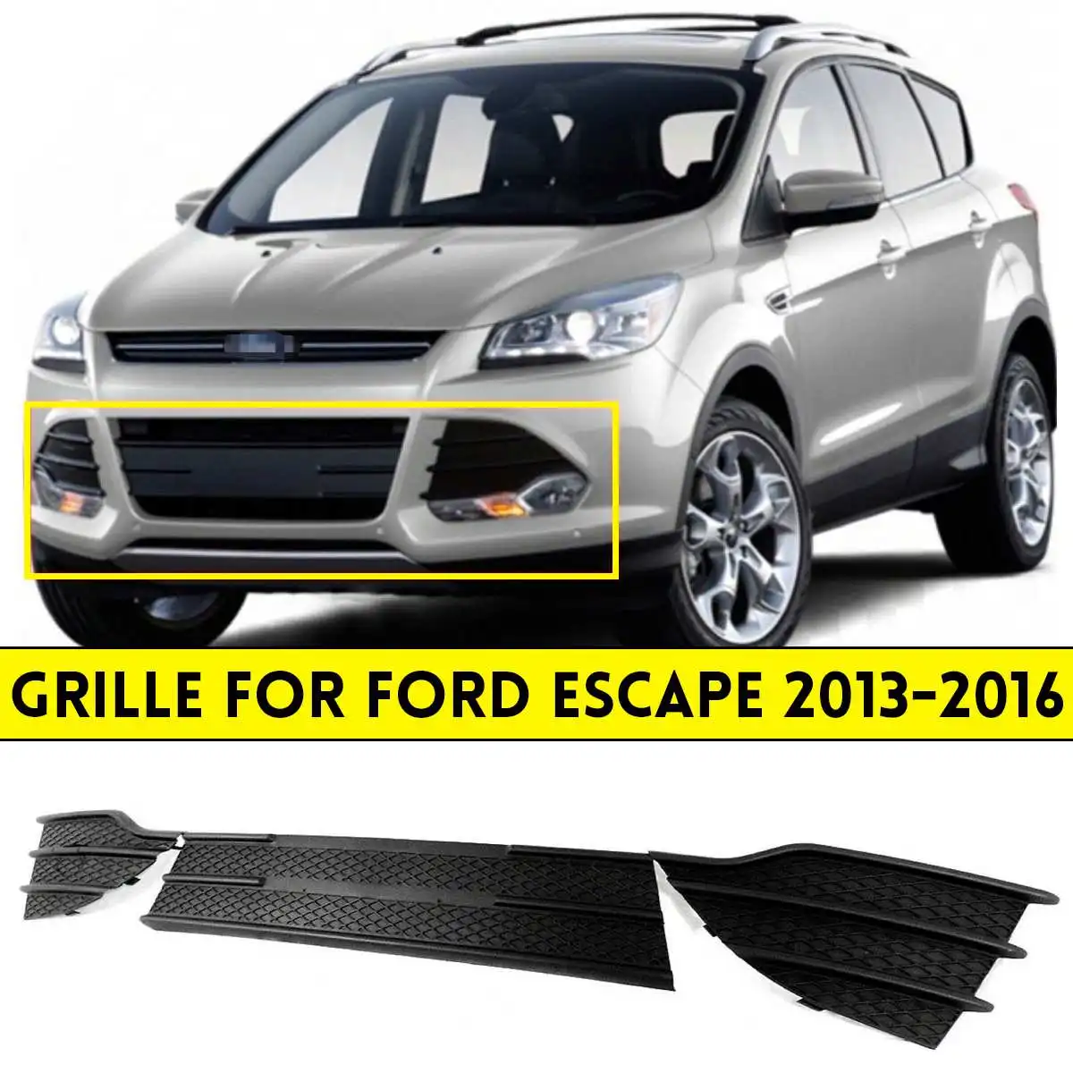 

NEW 3 Pcs Set Black Front Left Right Bumper Grille Cover Grille Grill Triangular Grill For Ford Escape 2013 2106