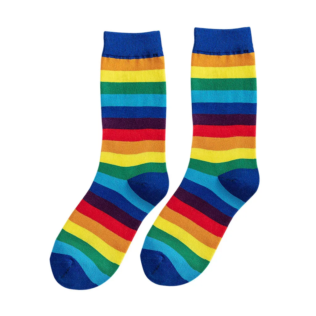 Women's Rainbow Striped Pile Of Socks In The Tube Casual Cotton Socks Girl Fashion Elasticity Candy Color Fashion NEW - Цвет: Blue