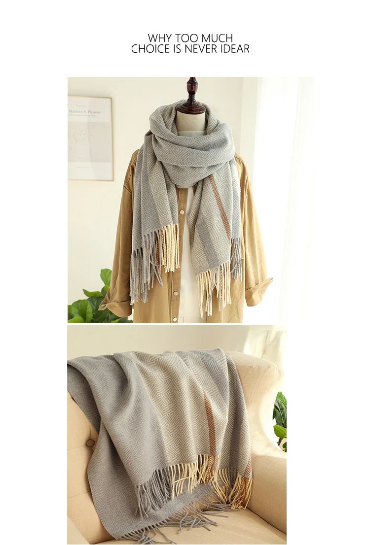 New style Chinese quality silk autumn and winter women Two-sided cashmere beach shawl ladies Wool Multicolor thickening scarf