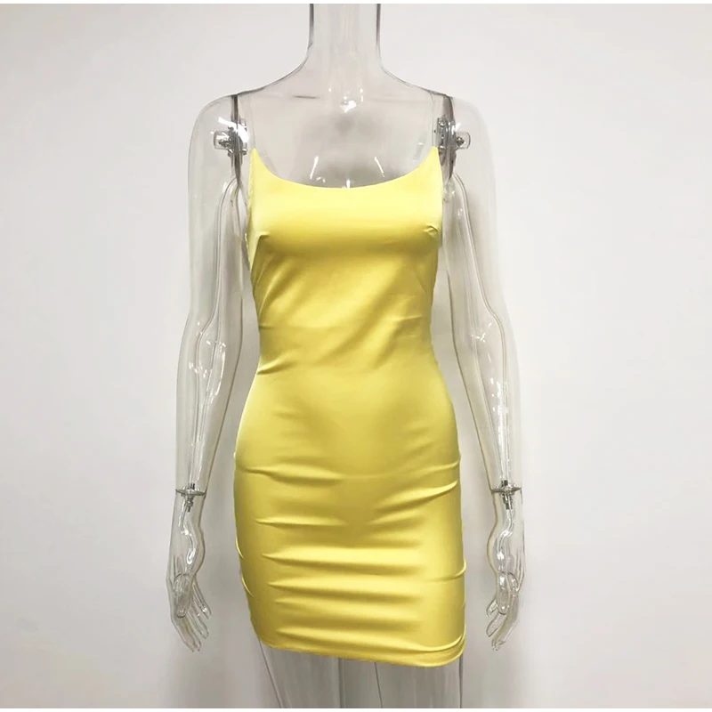 Price NewAsia Double Layers Clear Strap Satin Dress Women 2019 Summer Bodycon Dresses Woman Party Night Sexy Club Dress Neon Pink Robe