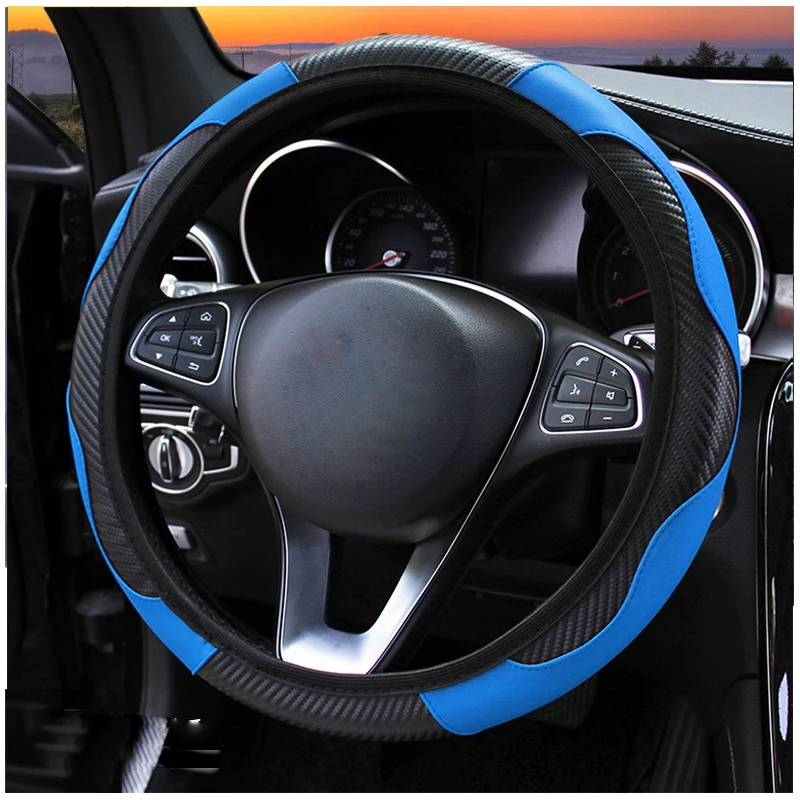 Black Blue Авто чехол рулевого колеса автомобиля для 37-38 см 14,"-15" Противоскользящий без внутреннего кольца Размер M Светоотражающая оплетка пламени на руль - Название цвета: Black Blue