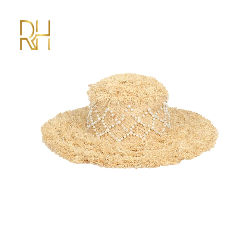 natural RH INS,, новые летние пляжные кепки с козырьком, рафия, фетровая соломенная шляпа с жемчужным декором для женщин, для путешествий - Цвет: natural