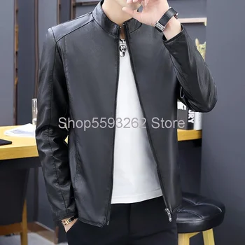 

2020 leather men's autumn men's leather jacket stand collar men's youth jacket leather jacket motorcycle men's clothing