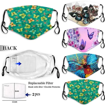 

Reusable Washable Face Shield Masks For Adult 1pcs Butterfly Printed Mask + 2 Gaskets Adjustable Earloop Mask Mascarillas#20
