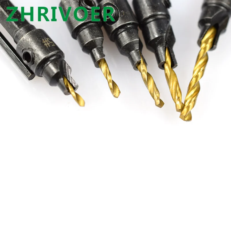 Hexagon Handle Wooden countersunk hole drill with titanium plated 5-piece set plus small wrench # 5,# 6,# 8,# 10,# 12