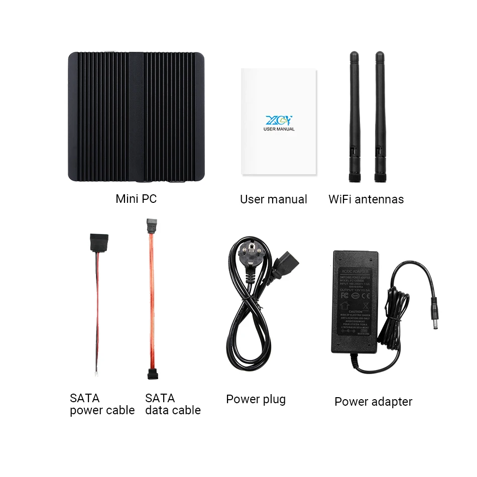 XCY Mini PC Intel Celeron J4125 Quad Cores 2x RS232 Dual Ethernet Mini PCIe WiFi HDMI VGA Fanless Industrial IPC Windows Linux 6