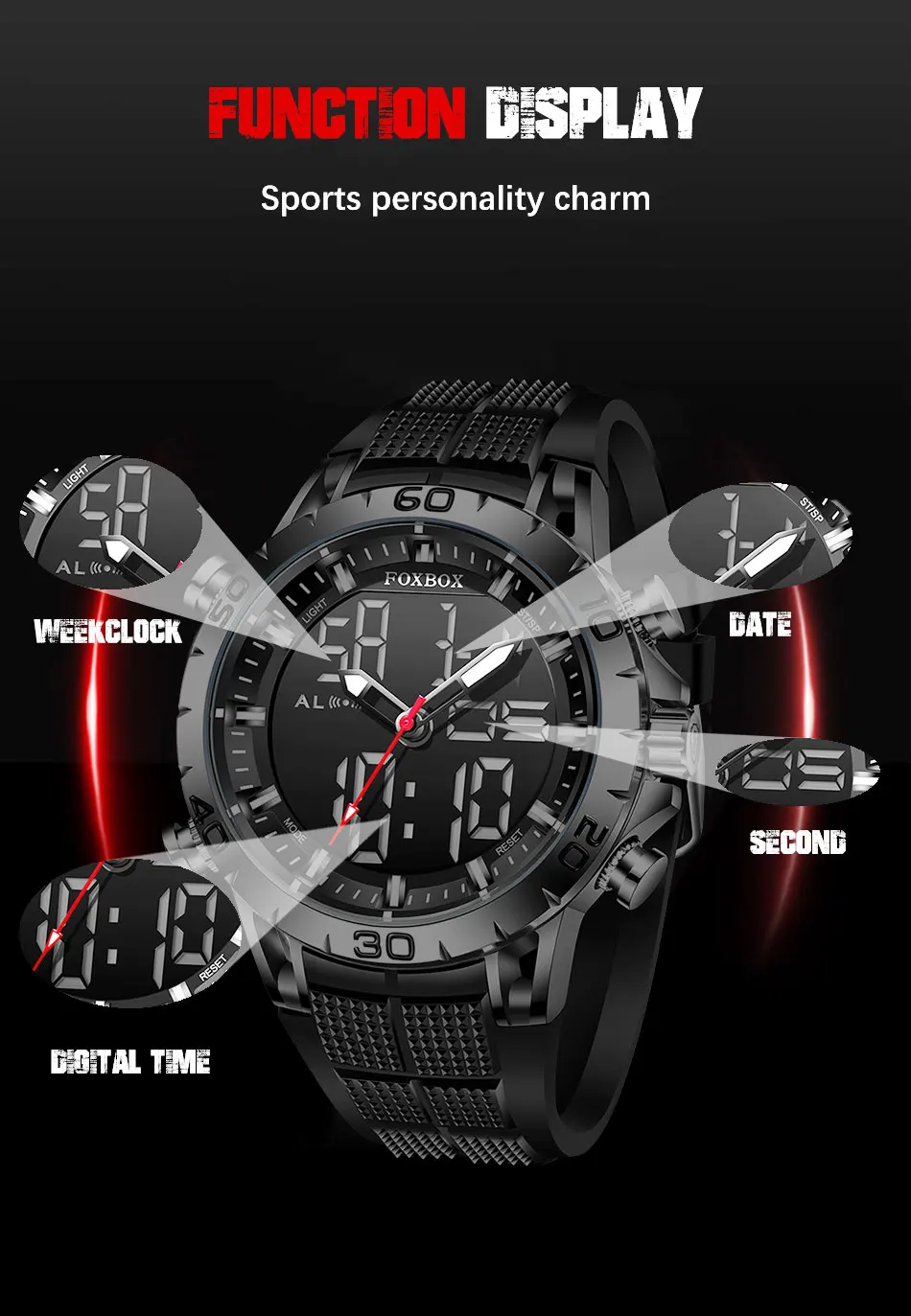 2022 New FOXBOX Men's Watch Military Sports Outdoor 30M Waterproof Man Digital Wristwatch Multi Functional Relogio Masculino+Box tide watches for fishing