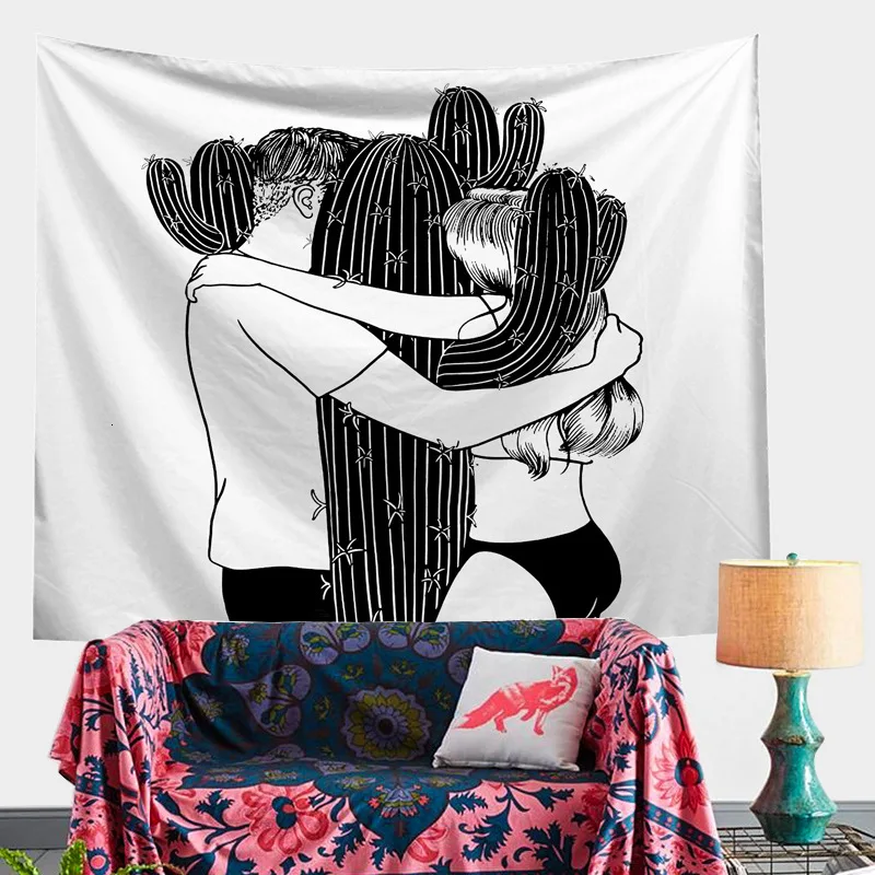

Nordic Ins Style Wall Cloth Tapestries Black And White Art Printed Wall Hanging Tapestry Home Background Decor Shawl Blanket