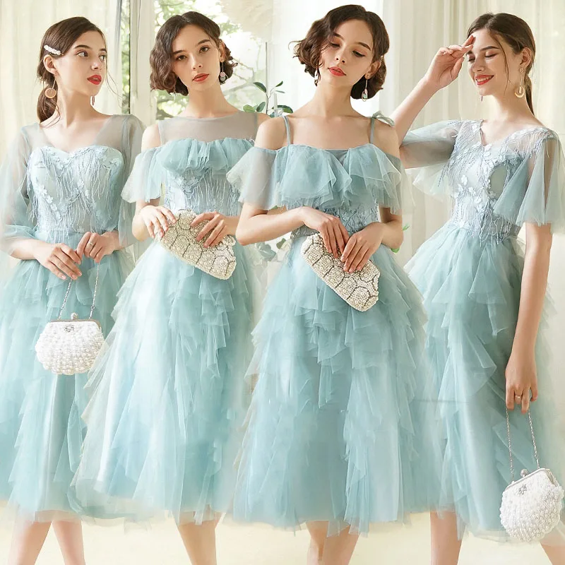 mid blue bridesmaid dresses