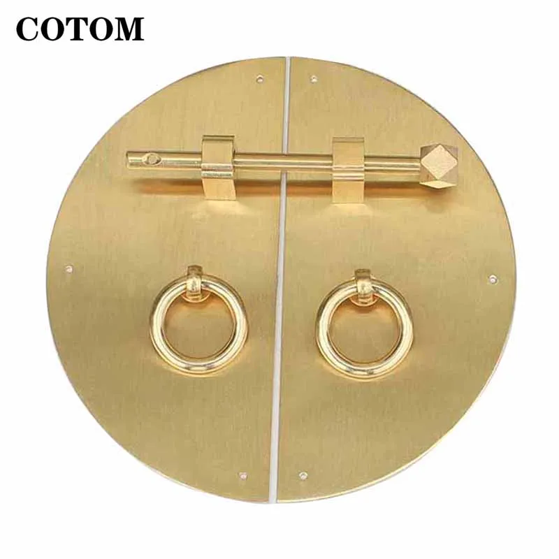 Engrossar Móveis Retro Cobre Estante Armário Lidar com Latão Chinês Botão Redondo Guarda-roupa Anel Pingente Alças 15cm