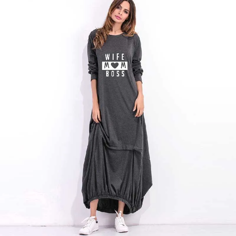3XL 4XL 5XL Kawaii платье с буквенным принтом для женщин, большие размеры, милые макси платья «летучая мышь», хлопок, большой размер, свободное осеннее длинное платье