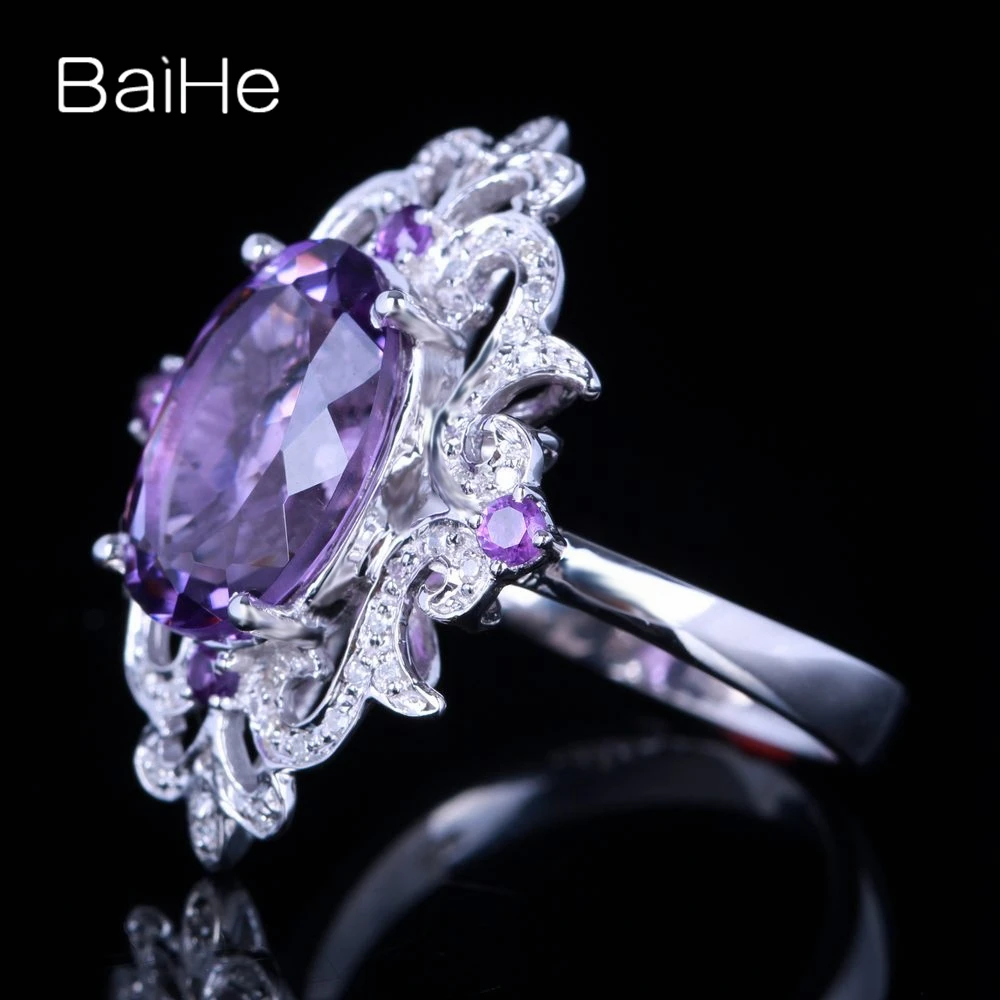 BAIHE Стерлинговое Серебро 925 4.54ct сертифицированное аметистовое бриллиантовое свадебное женское милое/романтичное ювелирное изделие для помолвки уникальный подарок кольцо