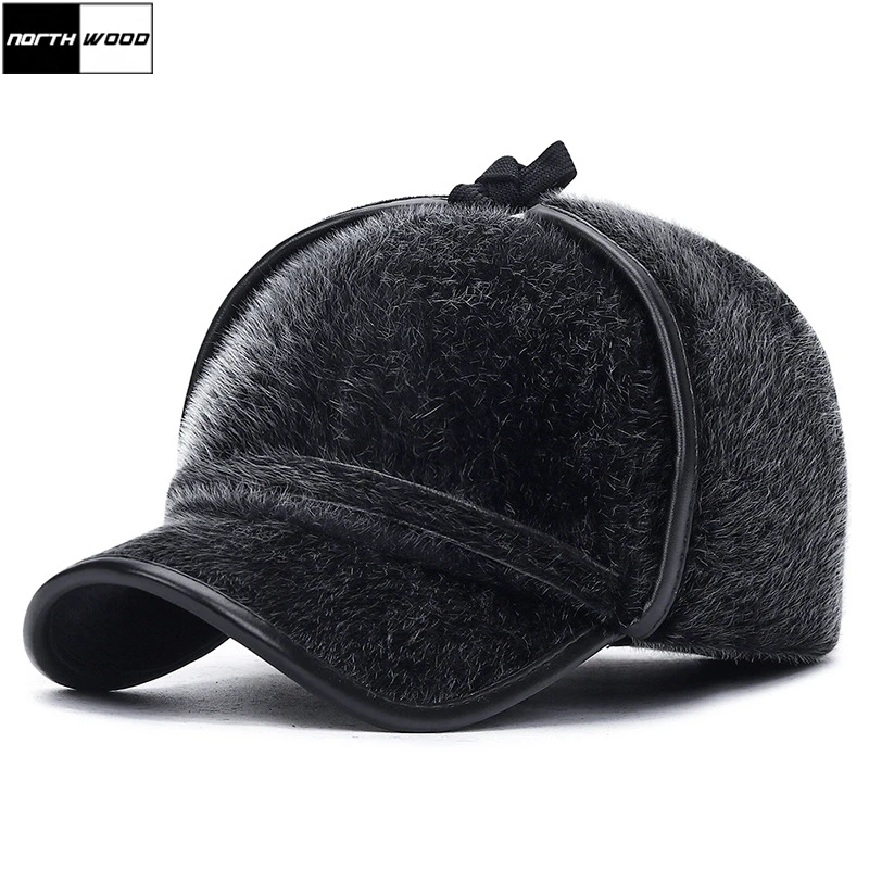 [NORTHWOOD] Мужская бейсболка из искусственного меха соболя Зимняя теплая кепка с ушными вкладышами