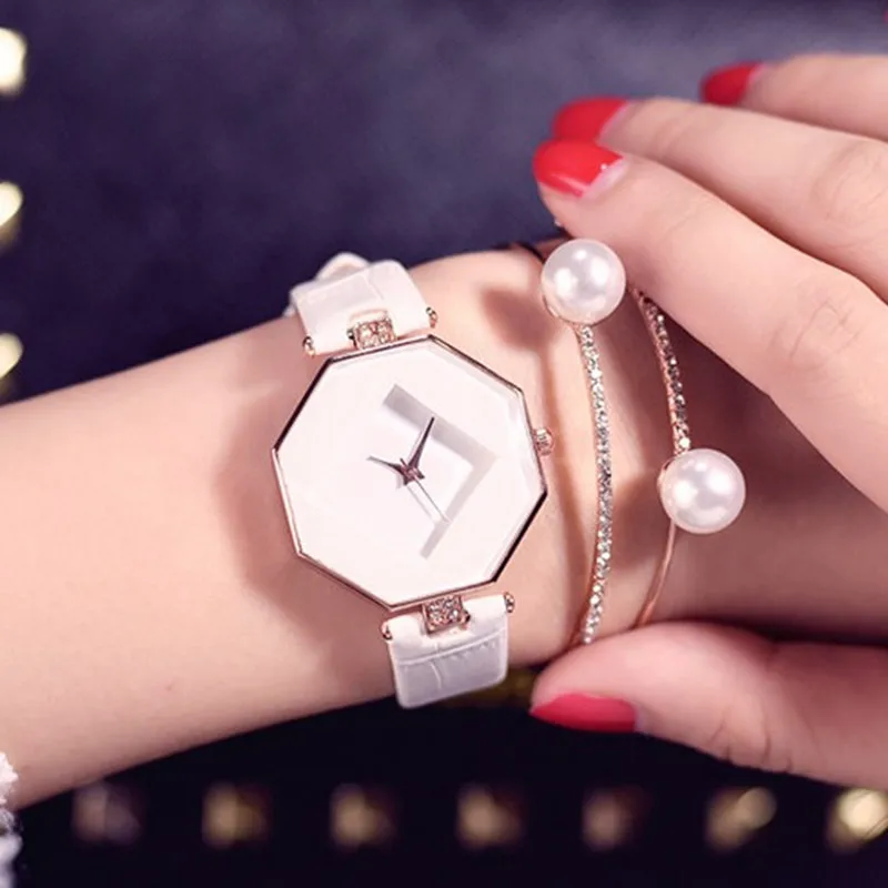 Роскошные женские часы, огранка камня, геометрические кристаллы, кожа, кварцевые наручные часы, модные нарядные часы, женские подарки, часы, Relogio Feminino