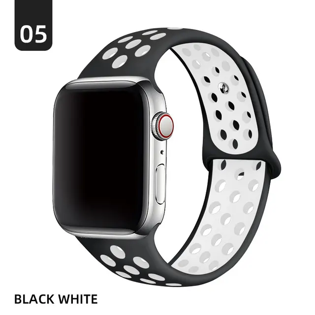 Silicone Strap For Apple Watch band 40mm 44mm 38mm 42mm 44 mm Rubber watchband smartwatch bracelet iWatch series 3 4 5 6 se band Black with white