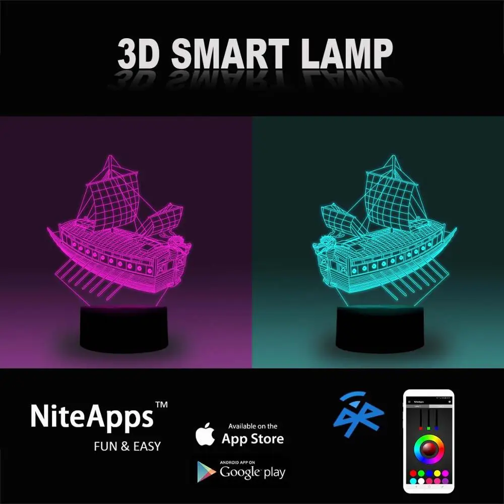 NiteApps 3D парусник с веслом ночник стол Иллюзия украшение лампа подарок на день рождения приложение/сенсорный контроль