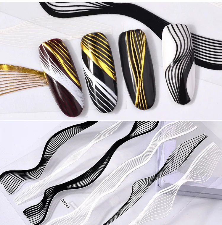 Foreign Trade Hot Sales New Style Nail Sticker Suspender Strap Glue 3D Gold-Tone Metal Sticker Nail Decals DIY Three-dimensional