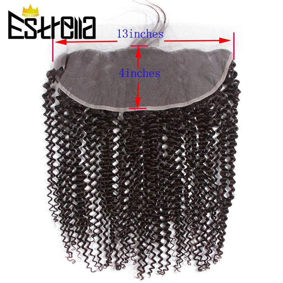 Kinky Curly 13&times;4 Lace Frontal Closure Brazilian Remy 100% Human Hair Hand Tied Ear To Ear Lace Closure Natural Color Estrella