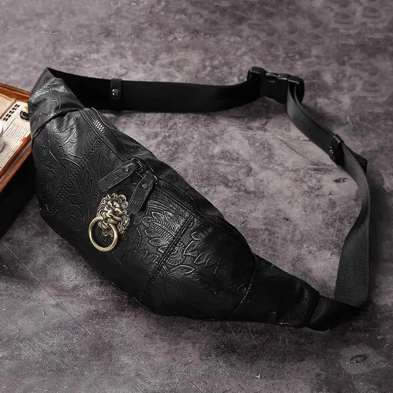 

Multifunction Waist Bag Chinese Style Lion Head Men Chest Bag Retro Packs Outdoor Short Trip Messengers Crossbody Bag Male