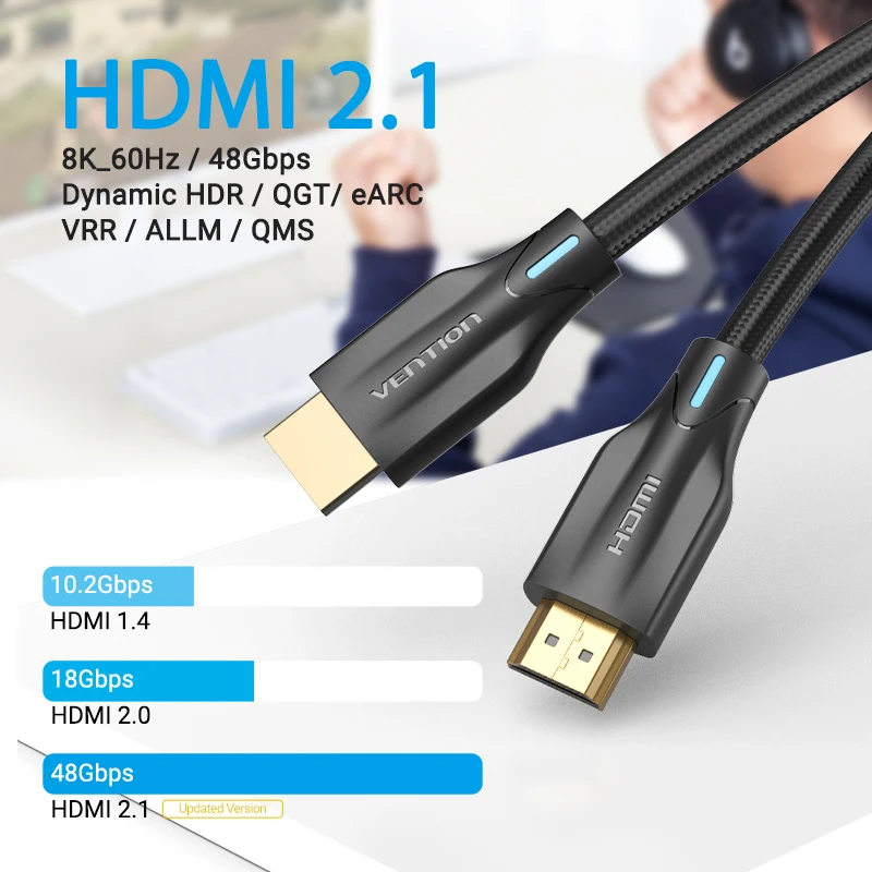 Vention HDMI 2.1 Cable 8K/60Hz 4K/120Hz 48Gbps HDMI Splitter Digital Cable  for PS4 PS5 TV Box HDR10+ Xiaomi Mi Box 8K HDMI 2.1