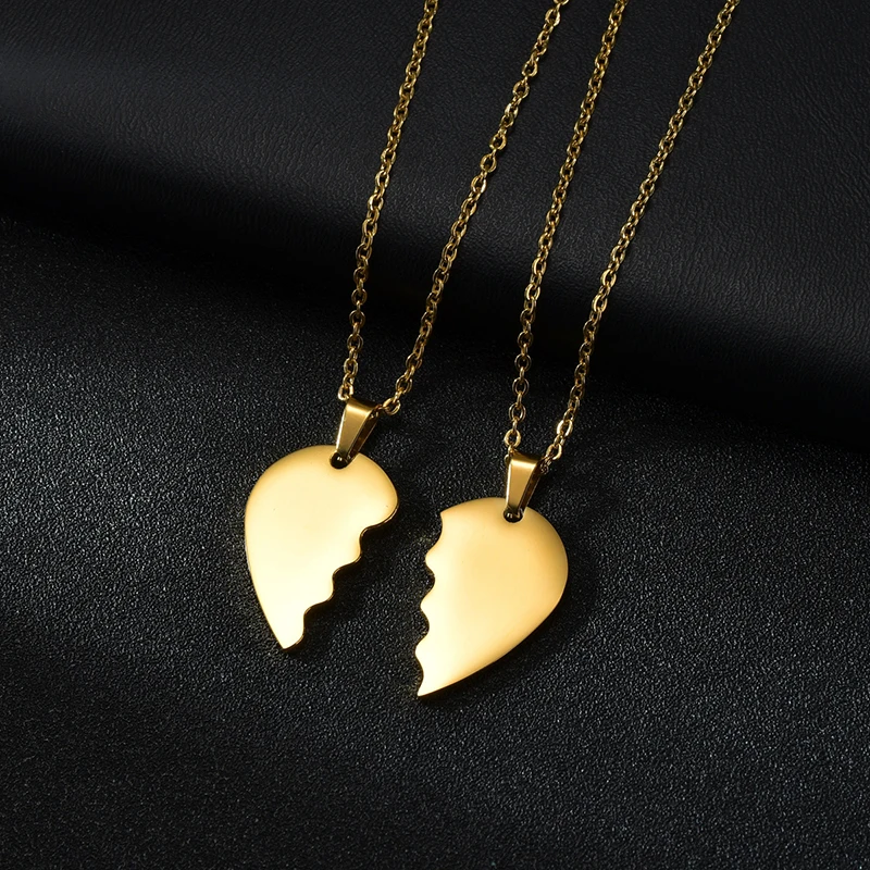 Sifisrri  Vintage Engrave Name Date Double Half Love Pendant Necklace for Women Men Birthday Gift Stainless Steel Jewelry