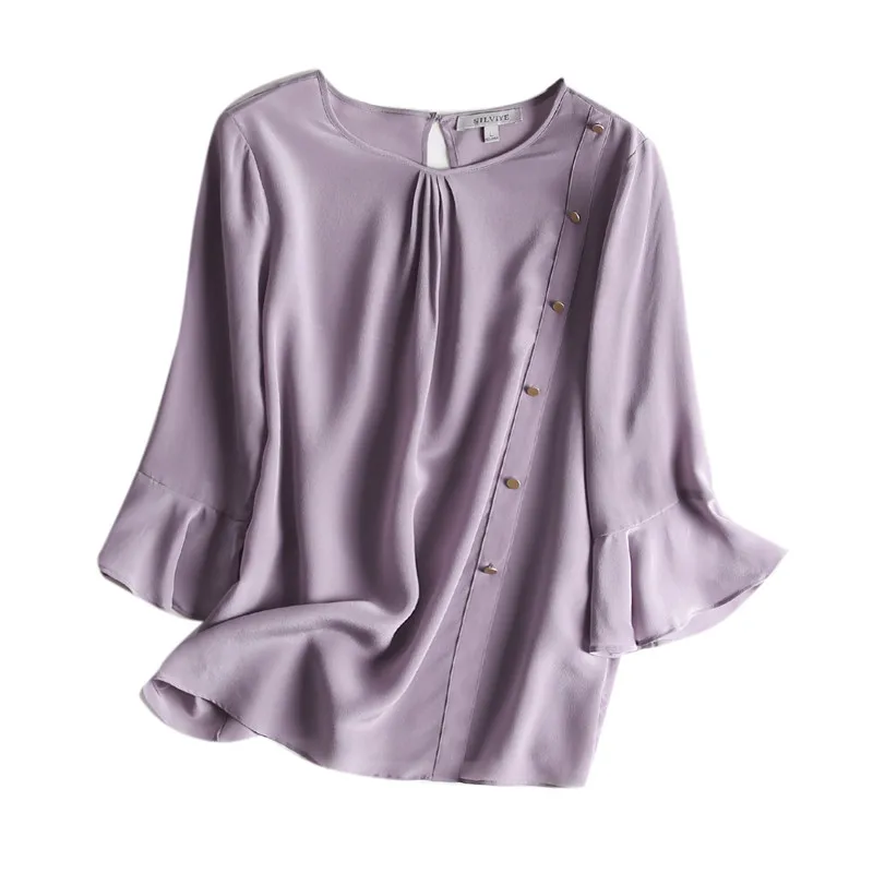 SuyaDream Silk Blouses Woman 100%Silk Crepe 3/4