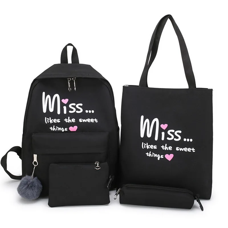 Oeak 4 шт./компл. женские школьные рюкзаки нейлоновая школьная сумка для подростков девочек Студенческая Книга сумка для мальчиков сумка Bolsas Mochilas Sac Dos - Цвет: black 2