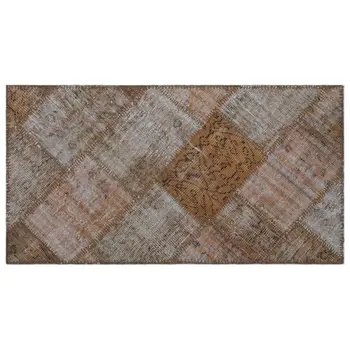 

Handmade Brown Vintage Overdyed Patchwork Area Rug 080x150 Cm-2'7''X4'11''