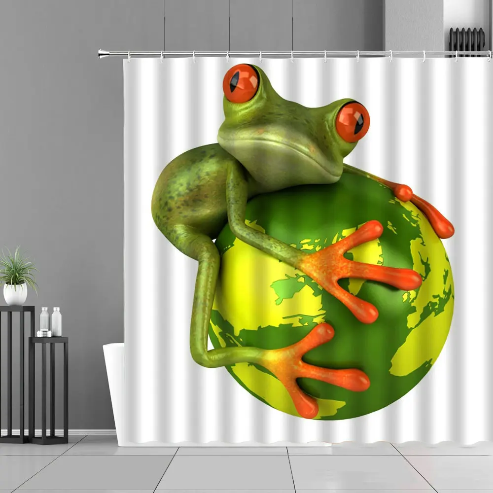 Modern Creative Animal Cute Frog Shower Curtain Waterproof Fabric