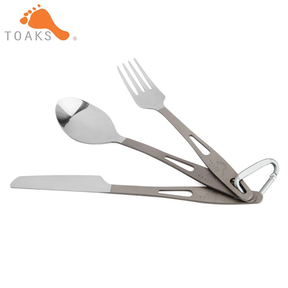 

TOAKS Titanium Spoon Fork Knife 3-Pcs/Set Ultralight Outdoor Camping Cutlery Utensil Set 49g SLV-02