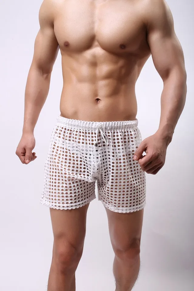 1PCS Transparent Mesh Shorts  Gay Shorts Mesh Sheer See Through Brand Sleep Bottoms Sleepwear Leisure Home Wear Sissy Panties pajama pants men's