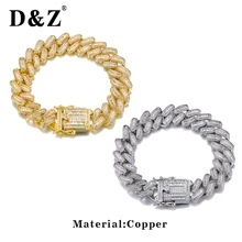 D&Z, 15 мм, полностью покрытый микро цирконием, кубинская звеньевая цепочка, браслет для мужчин в стиле хип-хоп, Iced Out AAA CZ, ювелирные изделия, аксессуары для рук
