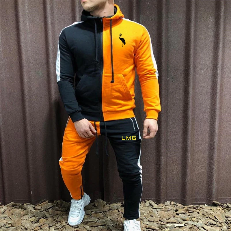 Suit 2 LMG мужские хлопковые комплекты из 2 предметов, Модный осенне-зимний спортивный костюм в стиле пэчворк, толстовки+ тренировочные штаны, тонкий спортивный костюм, комплект одежды - Цвет: Suit 2