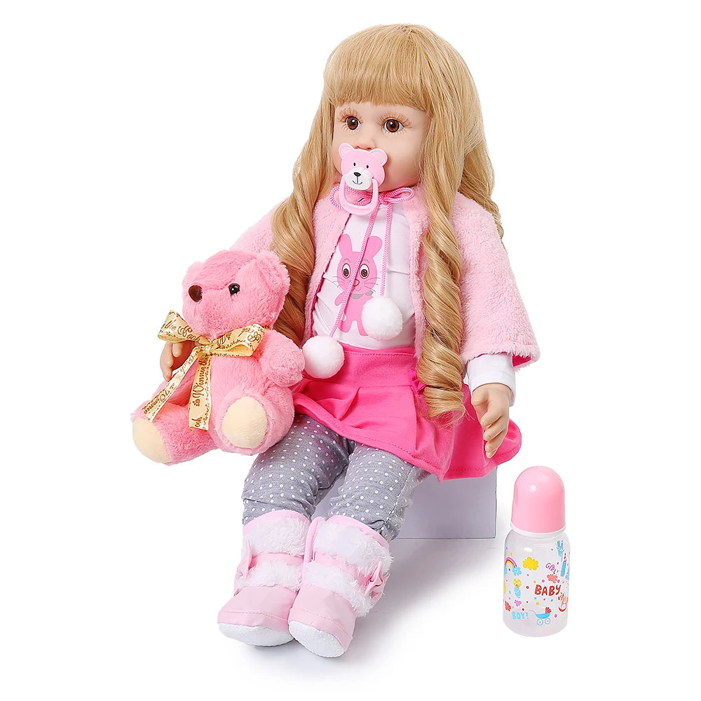 24 ''Reborn Baby Doll малыш Шаль Розовый Кролик моделирование симпатичная принцесса кукла с длинными волосами 60 см Bebe девочка кукла реборн ребенок Playmate