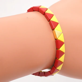 

6Pc Bohemian Elastic Stretch Colorful Tile Enamel Bracelet Kit Stackable Jewelry M7DD