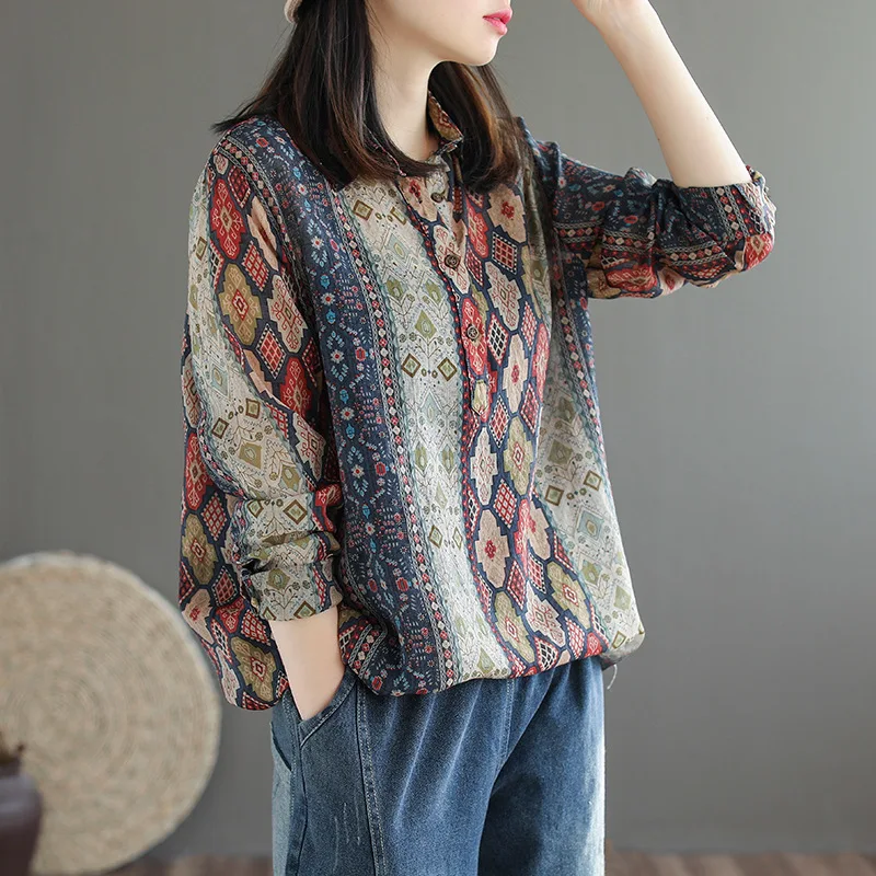 Flower color 1 Max LuLu Весенняя женская винтажная рубашка с принтом в китайском стиле, женские повседневные блузки с цветочным принтом, повседневные женские уличные свободные топы - Цвет: Flower color 1