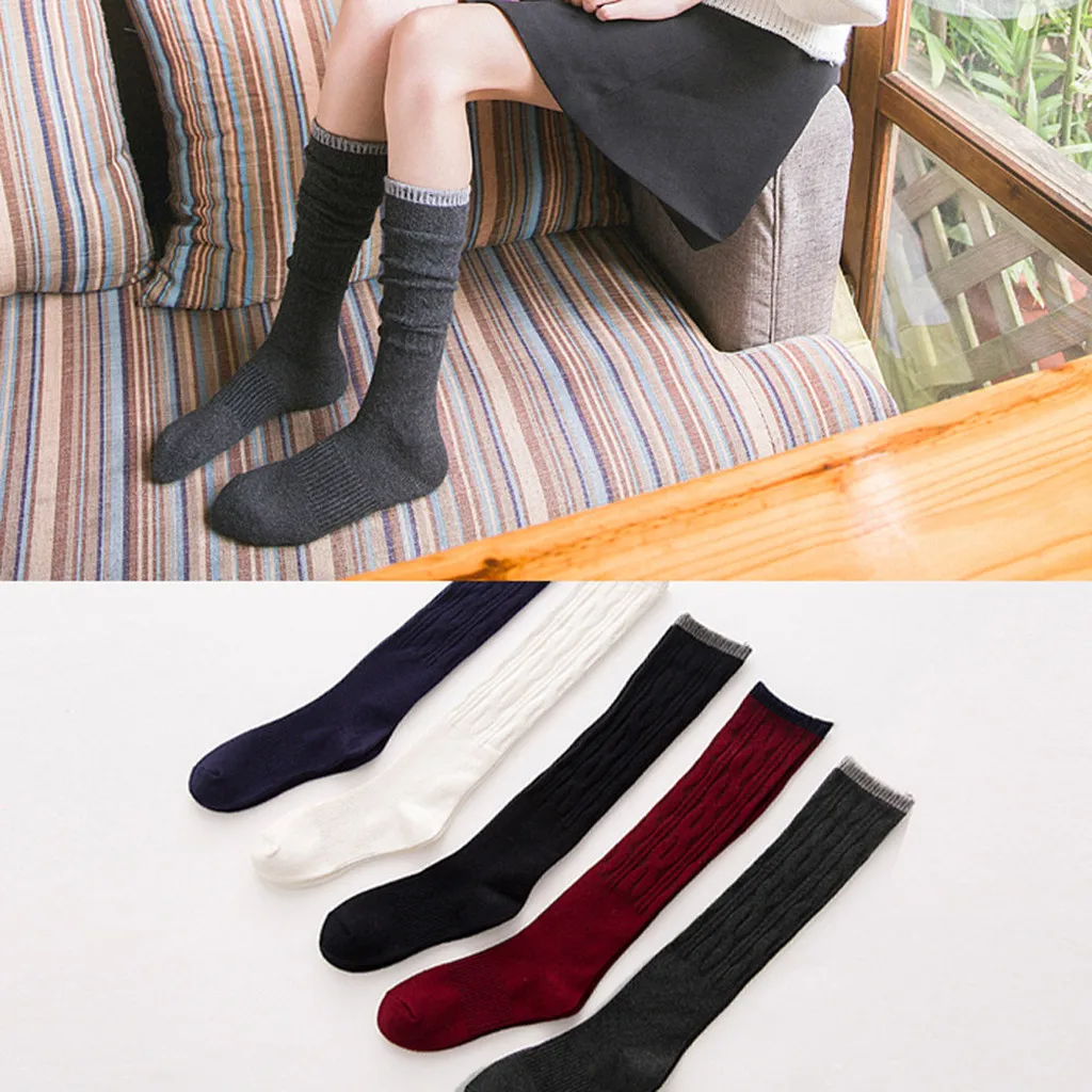 Длинные носки женские хлопковые однотонные до середины икры Medias De Mujer Calze Calcetines Largos Зимние удобные теплые черные фиолетовые белые красные OY51