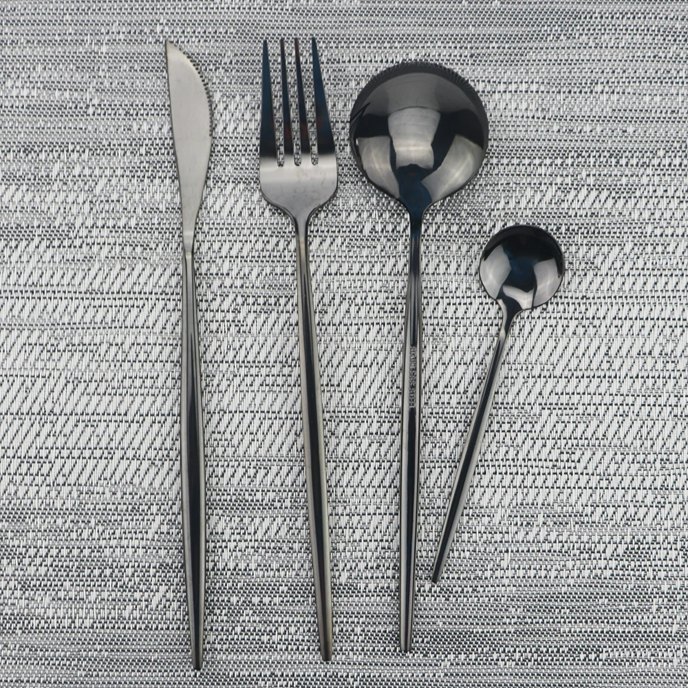 Mirror Black Cutlery Set Stainless Steel Flatware Set Kitchen Silverware Steak Tableware Dinnerware Spoon Fork Knife Teaspoon