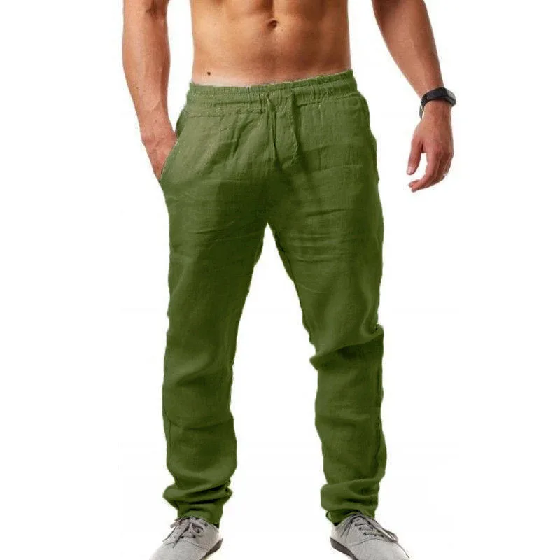 Pantalones bombachos de lino y algodón para hombre, ropa de calle con cintura elástica, holgados, informales, para correr, novedad de 2022