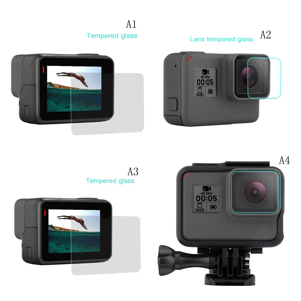 

Tempered Glass Protector Cover Case For GoPro Go pro Hero5 Hero6 Hero 5 6 Black Camera Lens LCD Screen Clear Protective Film