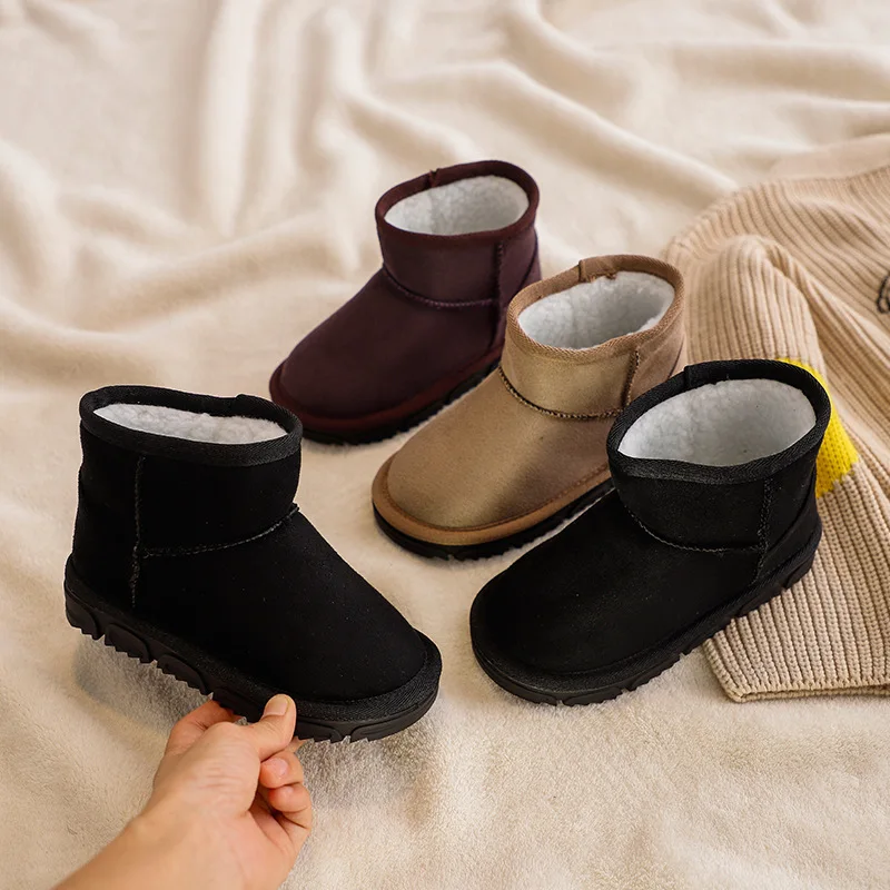 

CHILDREN'S Snow Boots Girls' Boots Leather 2019 New Style Winter Waterproof plus Velvet Children Middle Boots BOY'S Cotton-padde