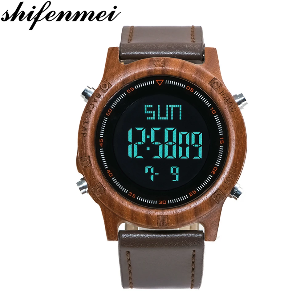 

Shifenmei 2019 NEW Outdoor Men Military Sports Watch Luxury LED Luminous Digital Wood Mens Watches Countdowns Relogio Masculino