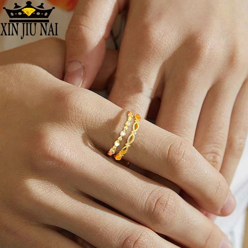 2Pcs/Set 18K Gold Thin Simple Cubic Zircon Women Rings Fashion Small Weddng Engagement Ring Sweet Eternal Love Female Jewelry | Украшения и