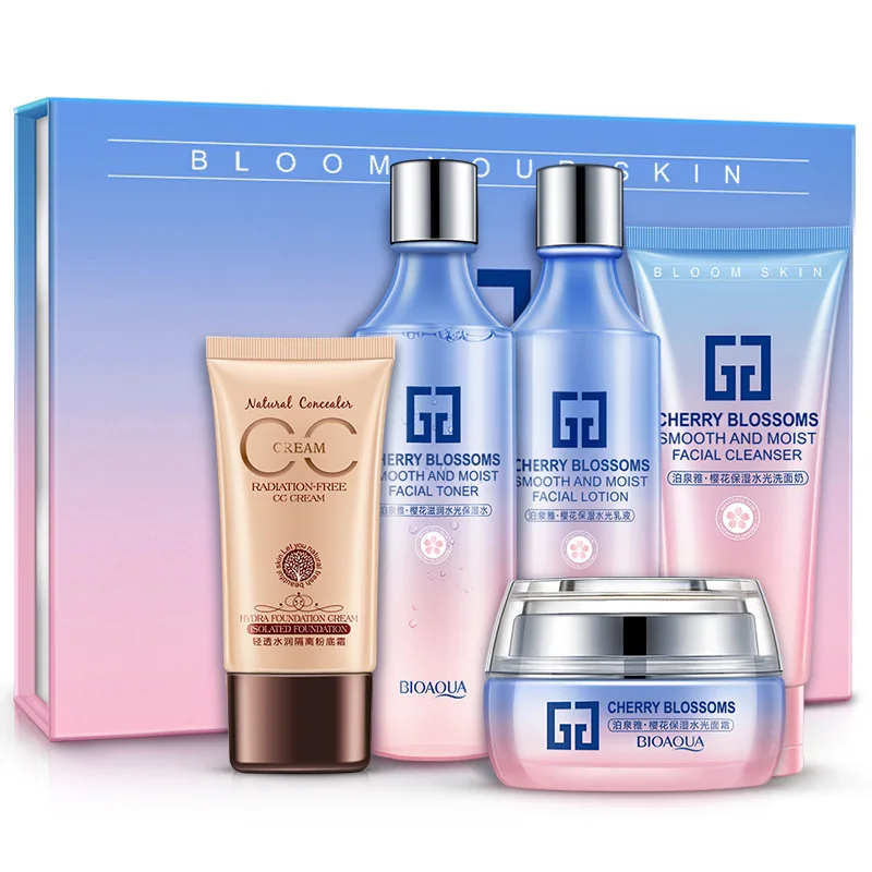 Bioaqua Cherry Blossm набор для кожи уход за лицом освежающий и компактный и отбеливающий наполнитель кожи вода питающая увлажняющая маска для лица набор для ухода за кожей