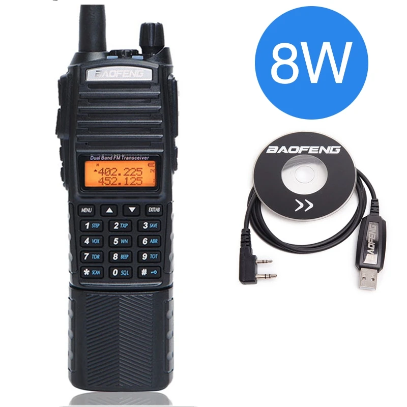 add program cable Baofeng UV-82 plus 8 Вт рация 3800 мАч с DC разъемом двухдиапазонный 10 км ручной pofeng UV82 Ham двухстороннее радио - Color: add program cable