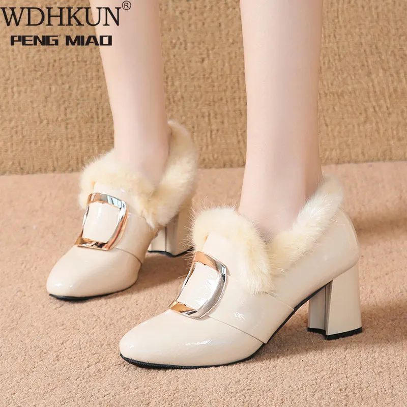 

Plus Size 35-42 2020 New Winter Women Pumps High Heels Elegant Brand Party Dress Shoes Woman Sexy Ladies Metal & Fur Footwear